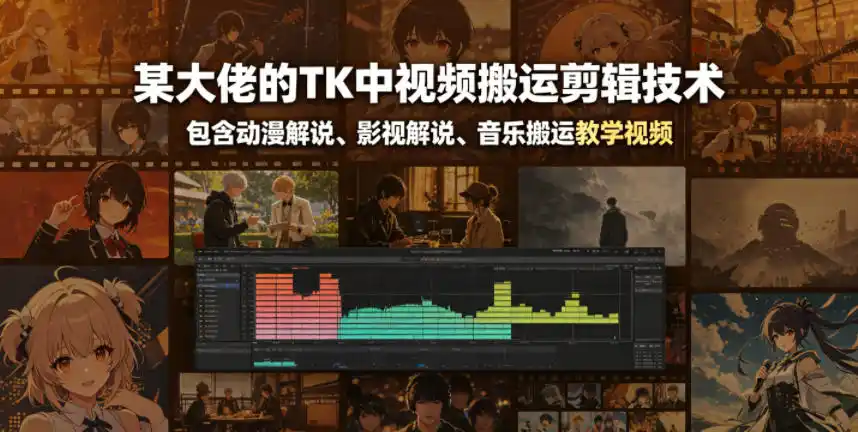 某大佬的TK中视频搬运剪辑技术，包含动漫解说、影视解说、音乐搬运教学视频-汇课新知资源网