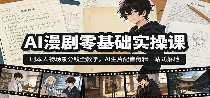 AI漫剧零基础实操课:剧本人物场景分镜全教学,AI生片配音剪辑一站式落地-汇课新知资源网