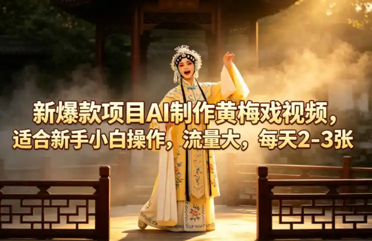 新爆款项目AI制作黄梅戏视频，适合新手小白操作，流量大，每天2-3张-汇课新知资源网