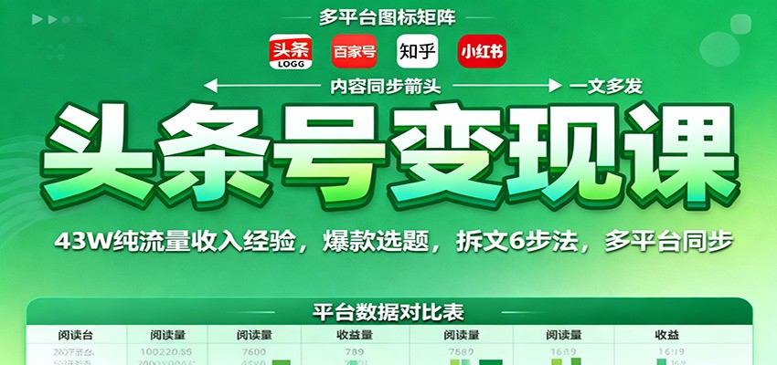 头条号变现课：43W纯流量收入经验，爆款选题，拆文6步法，多平台同步-汇课新知资源网