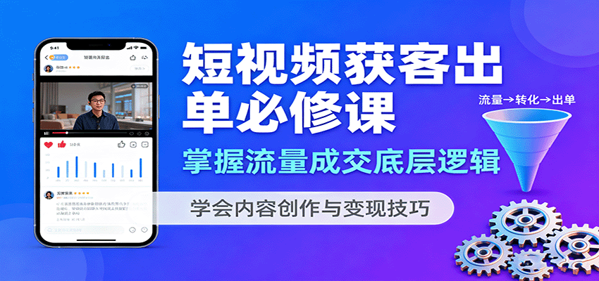 短视频获客出单必修课:掌握流量成交底层逻辑,学会内容创作与变现技巧-汇课新知资源网