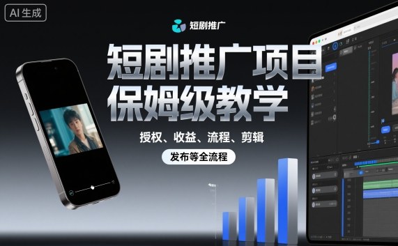 短剧推广项目保姆级教学，授权、收益、流程、剪辑，发布等全流程-汇课新知资源网
