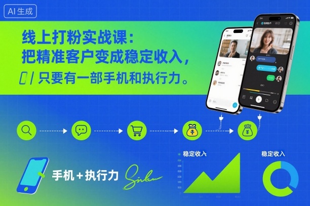 线上打粉实战课:把精准客户变成稳定收入,只要有一部手机和执行力-汇课新知资源网