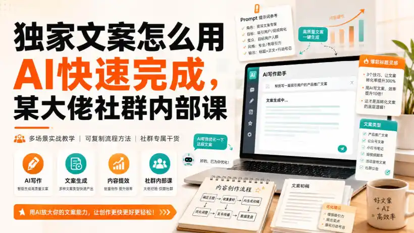 独家文案怎么用AI快速完成，某大佬社群内部课-汇课新知资源网