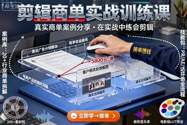 剪辑商单实战训练课，真实商单案例分享，在实战中练会剪辑-汇课新知资源网