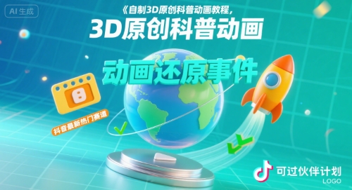 自制3D原创科普动画教程，动画还原事件，抖音最新热门赛道，可过伙伴计划-汇课新知资源网