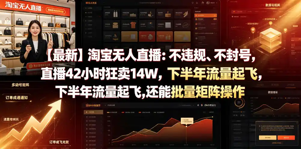 【最新】淘宝无人直播：不违规、不封号，直播42小时狂卖14W，下半年流量起飞，还能批量矩阵操作【揭秘】-汇课新知资源网