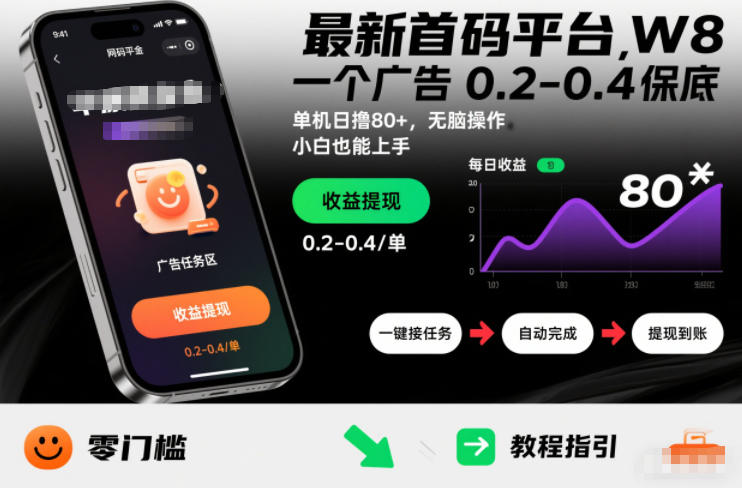 最新首码平台,一个广告 0.2-0.4 保底,单机日撸80+,可矩阵无脑操作,小白也能上手【揭秘】-汇课新知资源网