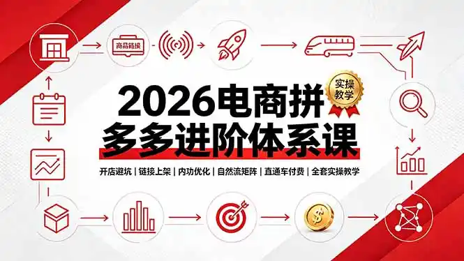 2026电商拼多多进阶体系课,开店避坑,链接上架,内功优化,自然流矩阵|直通车付费|全套实操教学-汇课新知资源网
