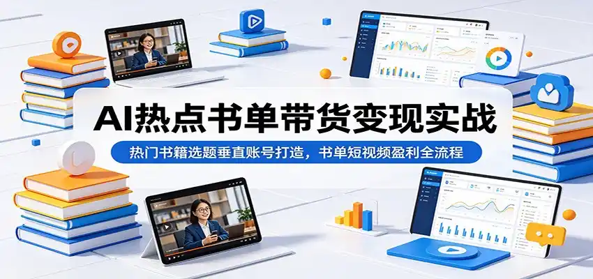 AI热点书单带货变现实战：热门书籍选题垂直账号打造，书单短视频盈利全流程-汇课新知资源网