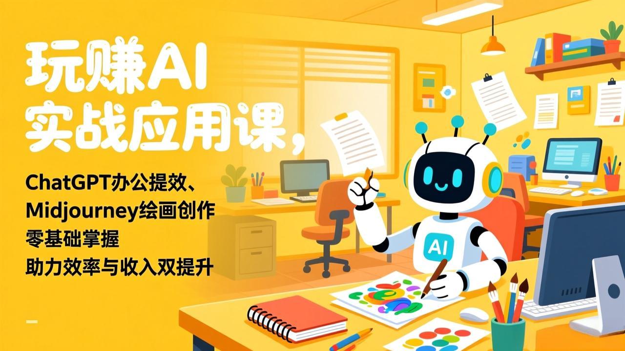 玩赚AI实战应用课，ChatGPT办公提效、Midjourney绘画创作，零基础掌握，助力效率与收入双提升-汇课新知资源网