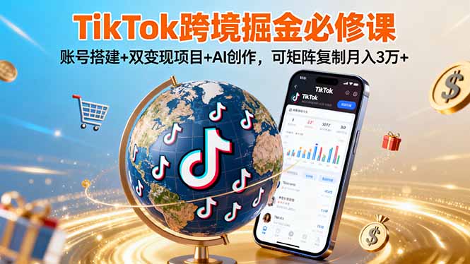 TikTo跨境掘金必修课,账号搭建+双变现项目+AI创作,可矩阵复制月入3万+-汇课新知资源网