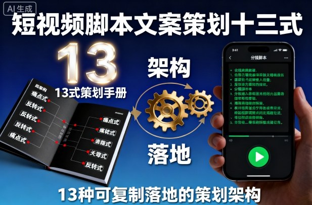 短视频脚本文案策划十三式,13种可复制落地的策划架构-汇课新知资源网