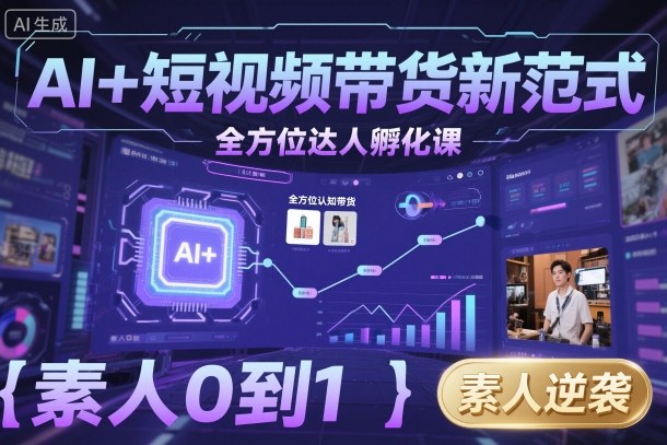 AI+短视频带货新范式全方位达人孵化课,素人也可以从0到1,全方位认知短视频带货-汇课新知资源网