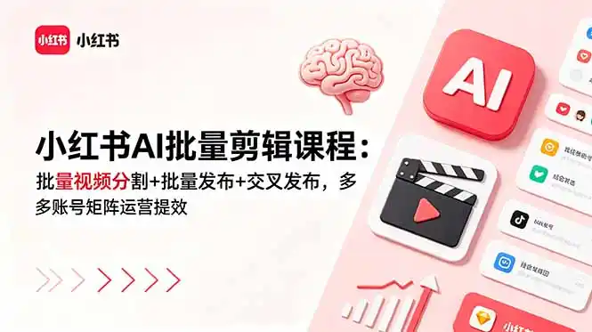 小红书AI批量剪辑课程:批量视频分割+批量发布+交叉发布,多账号矩阵运营提效-汇课新知资源网
