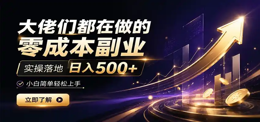 大佬们都在做的零成本副业，实操落地日入500+，小白一秒上手-汇课新知资源网