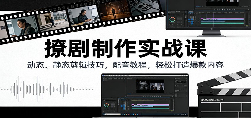 撩剧制作实战课:动态、静态剪辑技巧,配音教程,轻松打造爆款内容-汇课新知资源网
