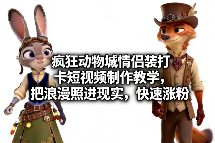 疯狂动物城情侣装打卡短视频制作教学，把浪漫照进现实，快速涨粉-汇课新知资源网