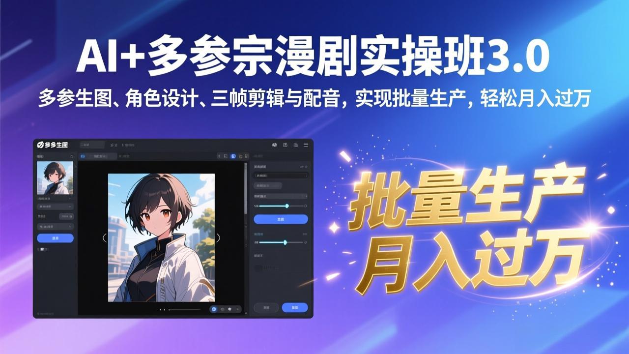 AI+多参宗漫剧实操班3.0：多参生图、角色设计、三帧剪辑与配音，实现批量生产，轻松月入过万-汇课新知资源网