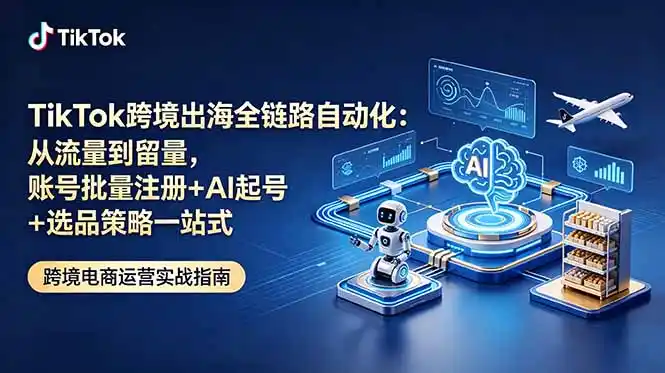 TikTok跨境出海全链路自动化：从流量到留量，账号批量注册+AI起号+选品策略一站式-汇课新知资源网
