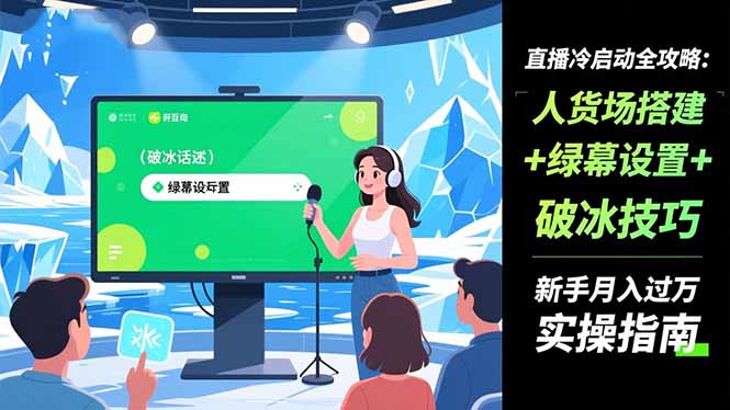 直播冷启动全攻略:人货场搭建+绿幕设置+破冰技巧,新手月入过万实操指南-汇课新知资源网