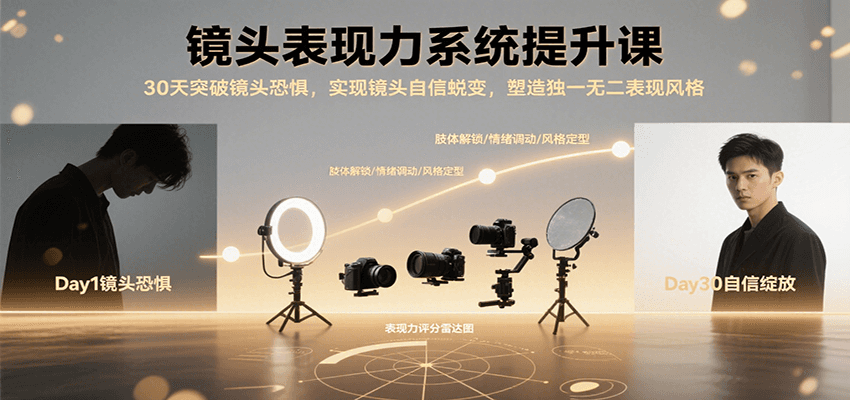 镜头表现力系统提升课，30天突破镜头恐惧实现自信蜕变，塑造独一无二表现风格-汇课新知资源网