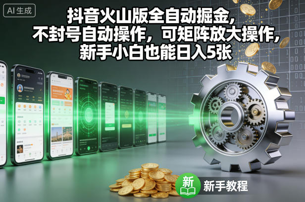 抖音火山版全自动掘金，不封号自动操作，可矩阵放大操作，新手小白也能日入5张【揭秘】-汇课新知资源网