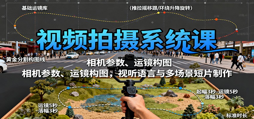 视频拍摄系统课：相机参数、运镜构图，视听语言与多场景短片制作-汇课新知资源网