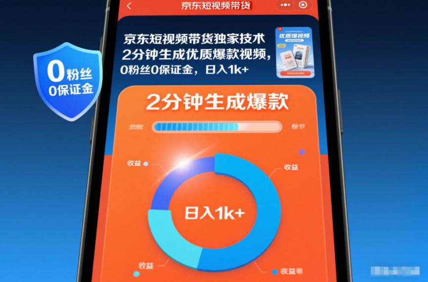 京东短视频带货独家技术，2分钟生成一条优质爆款视频，0粉丝0保证金，日入1k+【揭秘】-汇课新知资源网