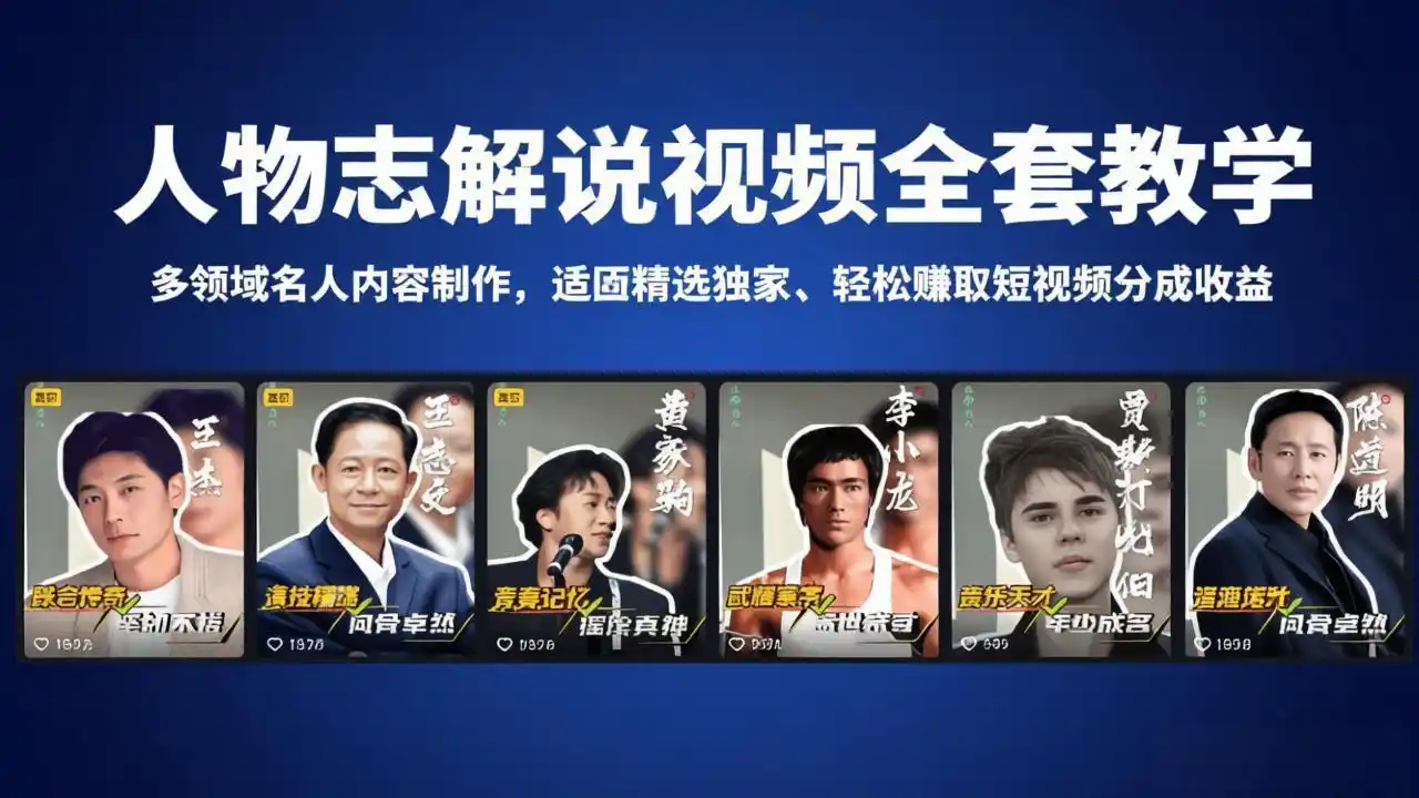 人物志解说视频全套教学,多领域名人内容制作,适配精选独家,轻松赚取短视频分成收益-汇课新知资源网