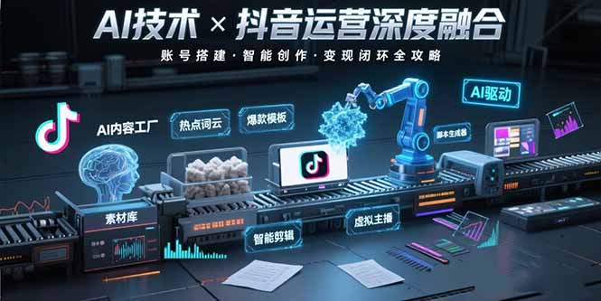 AI技术与抖音运营的深度融合应用：涵盖账号搭建、内容创作、收益变现等-汇课新知资源网