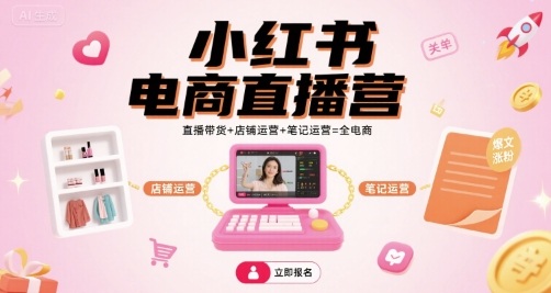 小红书电商直播营，直播带货+店铺运营+笔记运营=全电商-汇课新知资源网