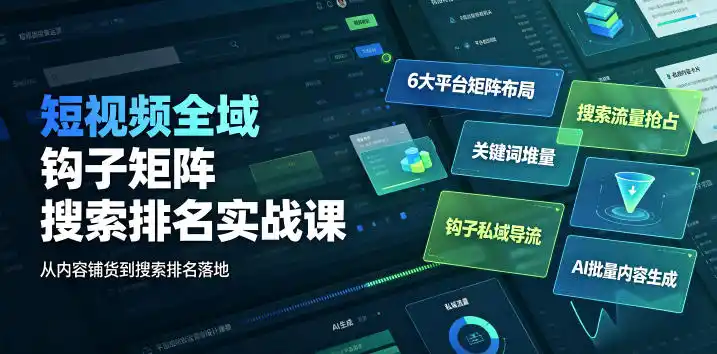 短视频全域钩子矩阵搜索排名实战课|6大平台矩阵布局、关键词堆量抢占搜索流量、钩子私域导流、AI批量内容生成-汇课新知资源网