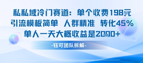 私域冷门赛道单个收费198米引流模板简单人群精准 45%的转化率单人一天大概收益多张-汇课新知资源网