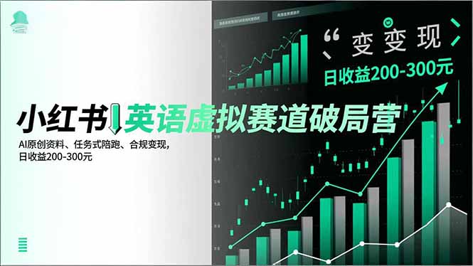 小红书英语虚拟赛道破局营,AI原创资料、任务式陪跑、合规变现,日收益200-300元-汇课新知资源网
