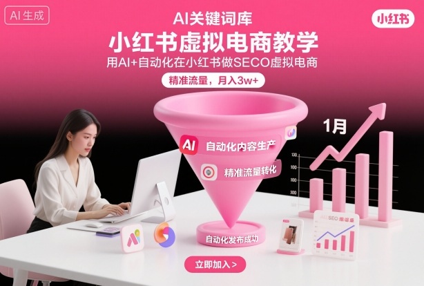 小红书虚拟电商项目,用AI+自动化在小红书做SEO虚拟电商,精准流量,月入3w+-汇课新知资源网