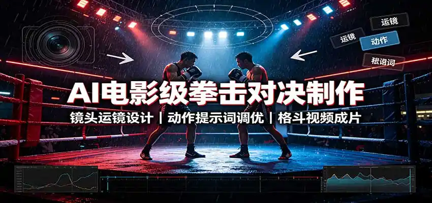 AI电影级拳击对决制作:镜头运镜设计,动作提示词调优,格斗视频成片-汇课新知资源网