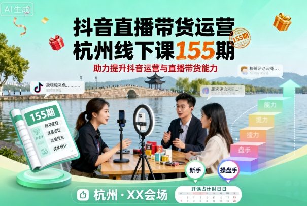 抖音直播带货运营杭州线下课155期,助力提升抖音运营与直播带货能力-汇课新知资源网