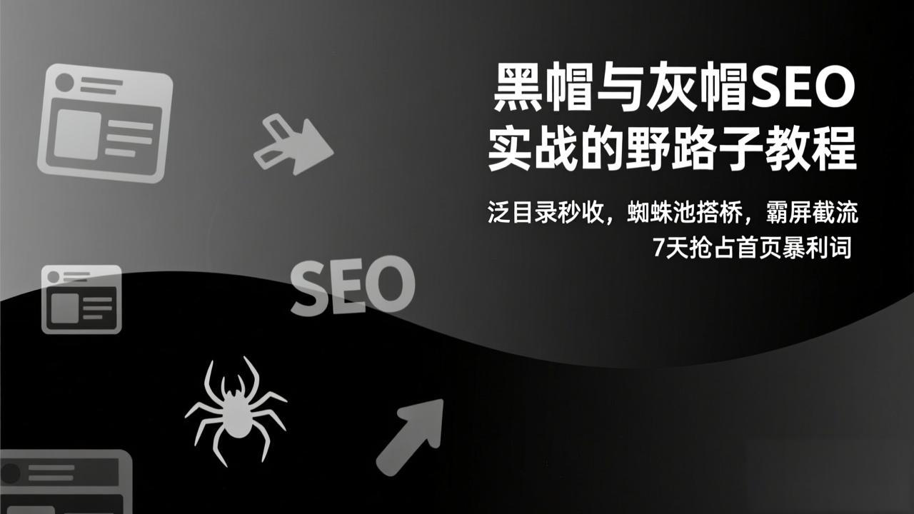 黑帽与灰帽SEO实战的野路子教程:泛目录秒收,蜘蛛池搭桥,霸屏截流,7天抢占首页暴利词-汇课新知资源网