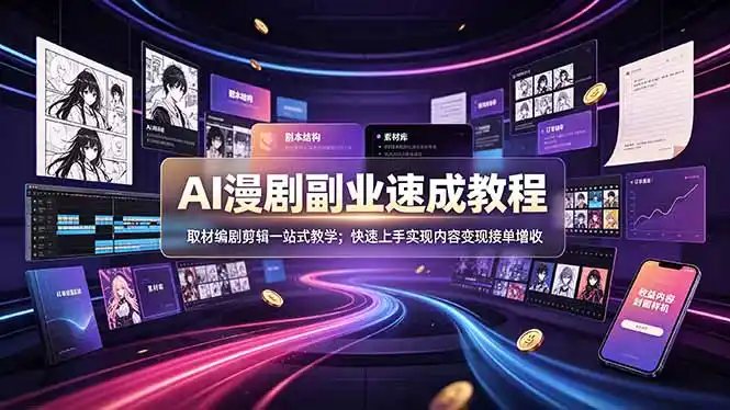 AI漫剧副业速成教程,取材编剧剪辑一站式教学;快速上手实现内容变现接单增收-汇课新知资源网