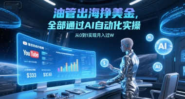 油管出海挣美金，全部通过AI自动化实操，从0到1实现月入过W-汇课新知资源网