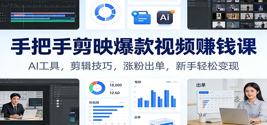 手把手剪映爆款视频赚钱课:AI工具,剪辑技巧,涨粉出单,新手轻松变现-汇课新知资源网