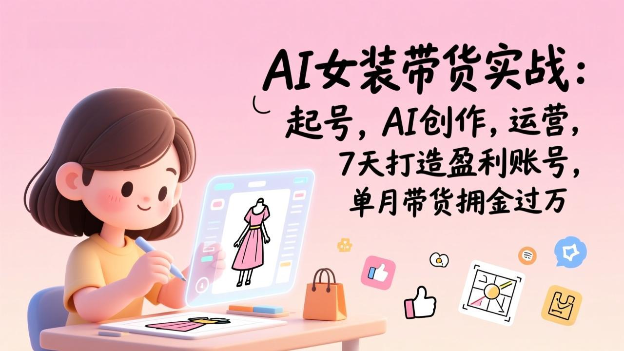 AI女装带货实战:起号,AI创作,运营,7天打造盈利账号,单月带货佣金过万-汇课新知资源网