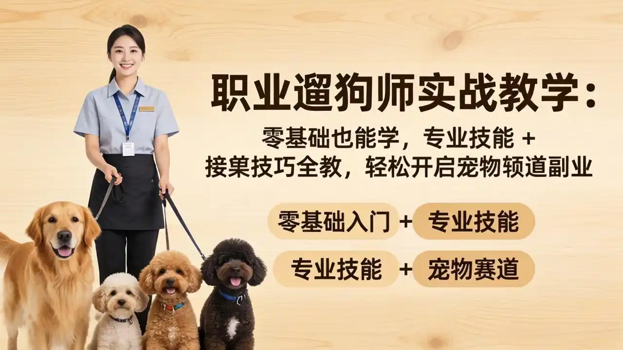 职业遛狗师实战教学:零基础也能学,专业技能 + 接单技巧全教,轻松开启宠物赛道副业-汇课新知资源网