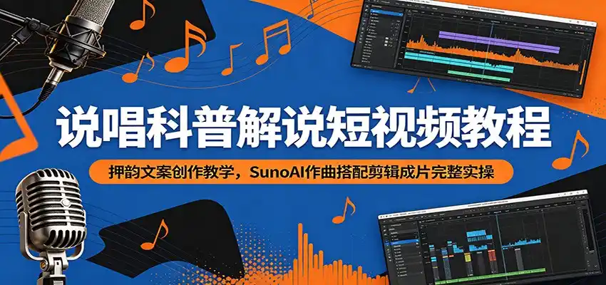 说唱科普解说短视频教程:押韵文案创作教学,SunoAI作曲搭配剪辑成片完整实操-汇课新知资源网