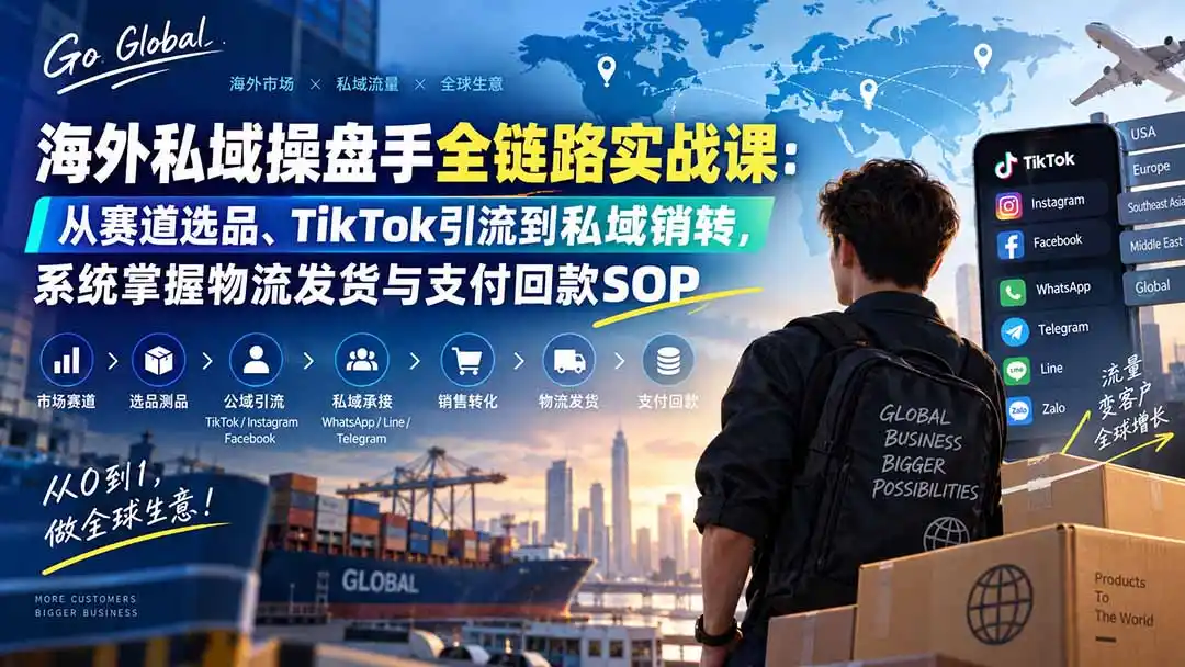 海外私域操盘手全链路实战课:从赛道选品、TikTok引流到私域销转,系统掌握物流发货与支付回款SOP-汇课新知资源网