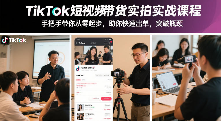 TikTok短视频带货实拍实战课程,手把手带你从零起步,助你快速出单,突破瓶颈-汇课新知资源网
