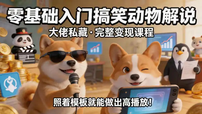 零基础入门搞笑动物解说,大佬私藏完整变现课程,照着模板就能做出高播放-汇课新知资源网