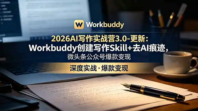 2026AI写作实战营3.0-更新:Workbuddy创建写作Skill+去AI痕迹,微头条公众号爆款变现-汇课新知资源网