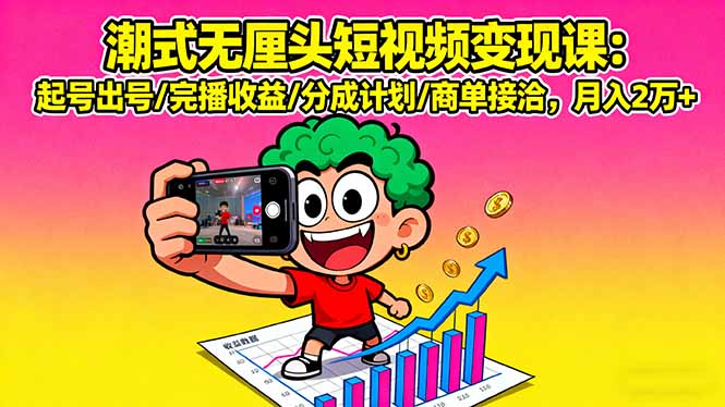 潮式无厘头短视频变现课:起号出号/完播收益/分成计划/商单接洽,月入2万+-汇课新知资源网